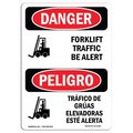 Signmission Safety Sign, OSHA Danger, 10" Height, Rigid Plastic, Forklift Traffic Be Alert Bilingual Spanish OS-DS-P-710-VS-1265